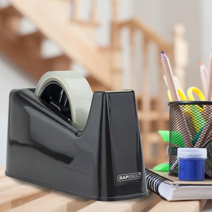 Rapesco RPTD500B 500 Heavy Duty Tape Dispenser, Tape Rolls up to 25 mm x 66 m - Black