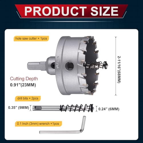 Tungsten Carbide Tipped Hole Saw 2-11/16 Inch 68mm Hole Cutter - size: 2-11/16 Inch (68mm)