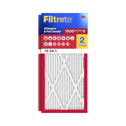 Filtrete 12x24x1 Air Filter, MERV 11, MPR 1000, Allergens & Pet Dander, 3-Month AC and Furnace Filters, Cleaner Air, Reliable Airflow, 2 HVAC Filters (Actual Size 11.68 x 23.68 x 0.81 in) - size: 12x24x1