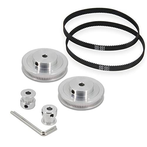 2PCS Set GT2 Synchronous Wheel 20&80 Teeth 6.35mm Bore Aluminum Timing Pulleys with 2PCS Length 250mm Width 6mm Belt (20-80T-6.35B-6) - style: 20-80T-6.35B-6