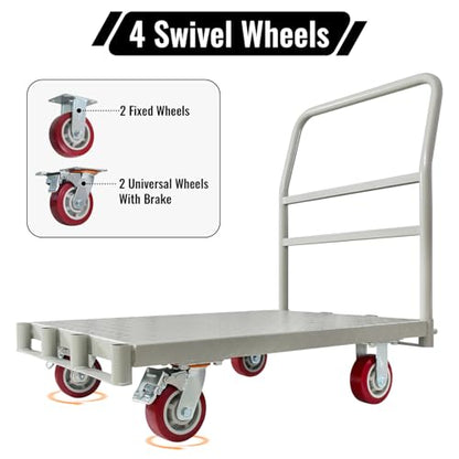 2-in-1 Steel Panel Truck Cart 2200 lbs Capacity, Heavy Duty Platform Truck Carts with 4 Side Handrails and 4 Swivel Casters, Flatbed Carts Lumber Drywall Cart for Handling and Storage, Grey