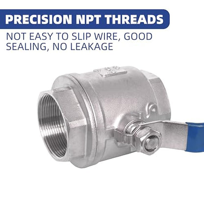 1/4" NPT Full Port Ball Valve, 2-Piece Stainless Female Thread, 1000WOG DN8 - size: 1/4"-NPT