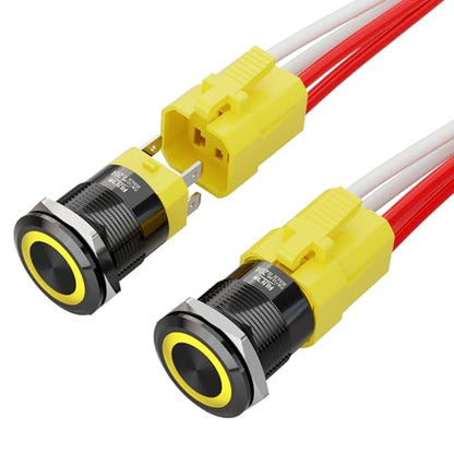 2PCS 22mm 20A Latching Push Button Switch 12-24V DC with Harness - color: Yellow-Latching