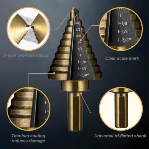 5PCS HSS Titanium Step Drill Bit Set - size: 5Pc Step Drill Bits