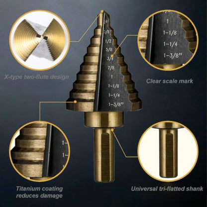 5PCS HSS Titanium Step Drill Bit Set - size: 5Pc Step Drill Bits