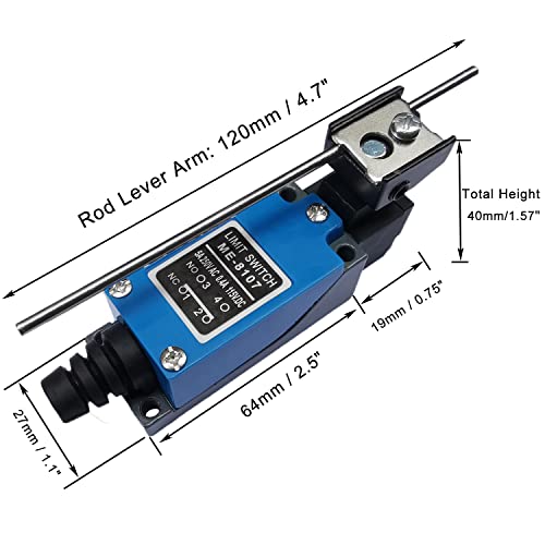 yusheng Momentary Limit Switch Travel Switch,Yusheng 2-Packs ME-8107 Adjustable Rod Lever Arm Limit Switch 1NC+1NO for CNC Mill