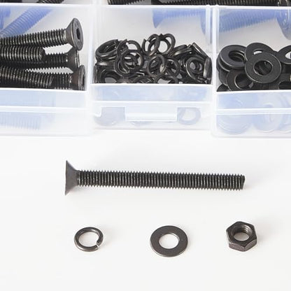 80 Pcs M6 x 30mm 35mm 40mm 45mm 50mm, Flat Head Hex Socket Cap Screws Countersunk Bolts Washers Nuts Assortment Kit, 10.9 Grade Alloy Steel, Black Oxide Finish, Metric Allen Drive - size: M6x30/35/40/45/50mm