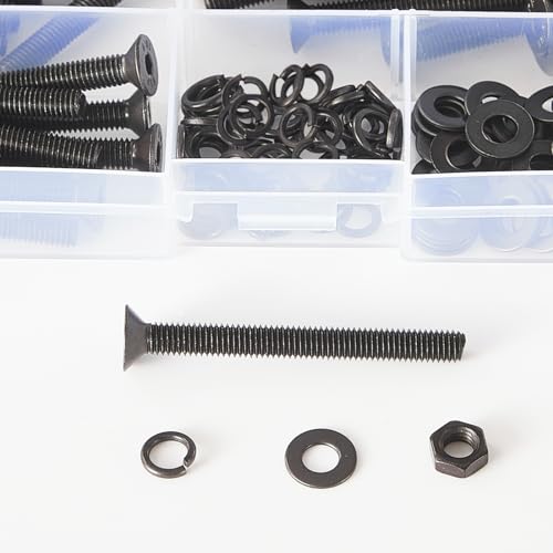 70 PCS M8 x 30mm 35mm 40mm 45mm 50mm, Flat Head Hex Socket Cap Screws Countersunk Bolts Washers Nuts Assortment Kit, 10.9 Grade Alloy Steel, Black Oxide Finish, Metric Allen Drive - size: M8x30/35/40/45/50 mm