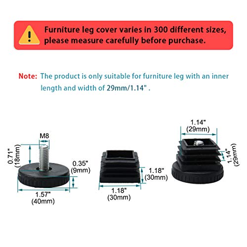 uxcell Leveling Feet 30 x 30mm Square Tube Inserts Kit Furniture Glide Adjustable Leveler with Nuts for Table Sofa Chair Leg 4 Sets
