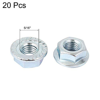 uxcell 10 Pcs 5/16"x24 Carbon Steel Serrated Hex Flange Lock Nuts
