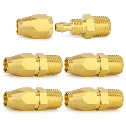 ChillWaves Brass Air Reusable Replacement Fitting,Hose-End Repair Fitting 1/4" ID Polyurethane Hose（1/4" Barb）x 1/4" NPT Rigid(5-PACK) - size: 1/4" Barb x 1/4" MNPT (1/4" ID 3/8" OD)