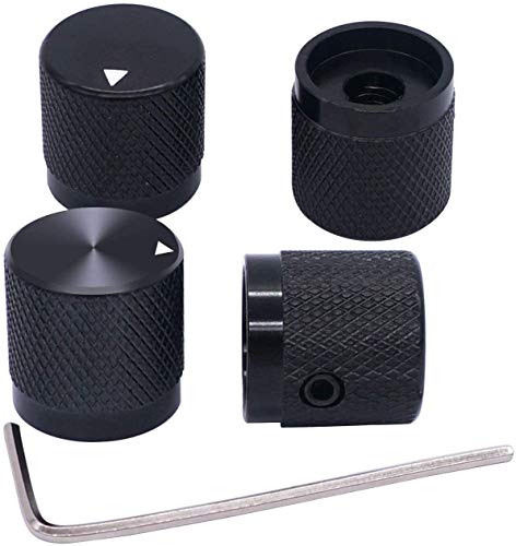 Taiss 4pcs Black Aluminum Rotary Electronic Control Potentiometer Knob for 6 mm Diameter Shaft, Volume Control, Audio, Guitar, Switch, 17mm x 17mm - color: Black