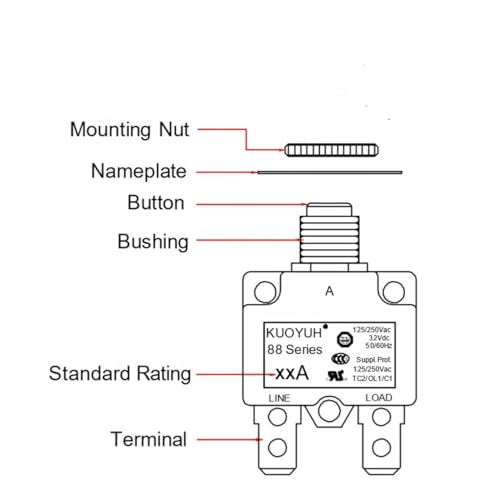 1pc KUOYUH 88 Series 125/250VAC 32VDC 50/60Hz Thermal Overload Circuit Breaker 3-30A (14A) - style: 14A