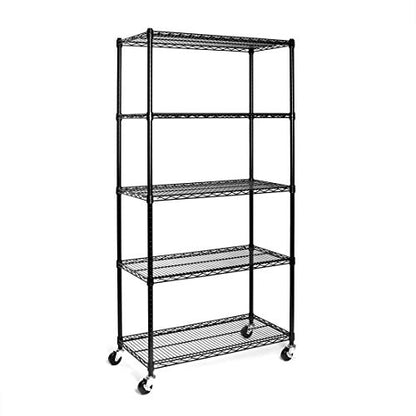 UltraDurable 5-Tier NSF Steel Wire Shelving, 36"W x 18"D x 75"H, Black - color: Black, size: 5-Tier Shelving, 36" W x 18" D
