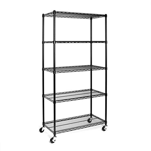 UltraDurable 5-Tier NSF Steel Wire Shelving, 36"W x 18"D x 75"H, Black - color: Black, size: 5-Tier Shelving, 36" W x 18" D