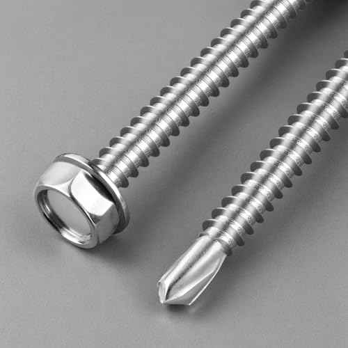 #6 x 1/2 Inch Self Drilling Screws, 145pcs 0.5 lbs Self Tapping Screws for Metal, 410 Stainless Steel Hex Washer Head Sheet Metal Screw - color: Silver 0.5lb Per Box, size: #6x1/2"