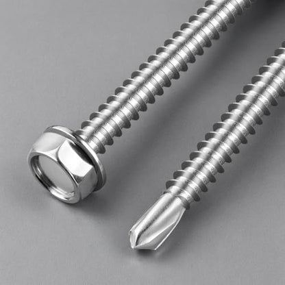 #6 x 1/2 Inch Self Drilling Screws, 145pcs 0.5 lbs Self Tapping Screws for Metal, 410 Stainless Steel Hex Washer Head Sheet Metal Screw - color: Silver 0.5lb Per Box, size: #6x1/2"