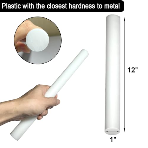 2Pack Round Acetal Copolymer Rods - 1 -Inch Diameter and 12-Inch Length Opaque White Acetal Copolymer Rods （POM-C） Standard Tolerance Perfect for Non-Marring Fixtures(1in×12in) - size: 1" x 12"