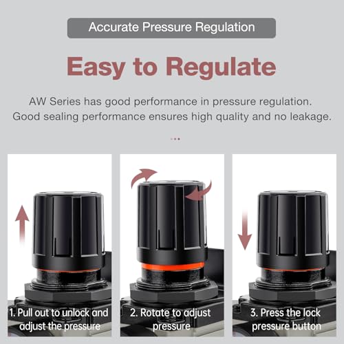 SNS 1/2”NPT Compressed Air Filter Regulator Piggyback Combo, Semi-auto Drain, 5 Micron Brass Filter, Gauge and Bracket, Poly Bowl with Metal Guard AW4000-N04A - color: Aw, size: 4000-N04