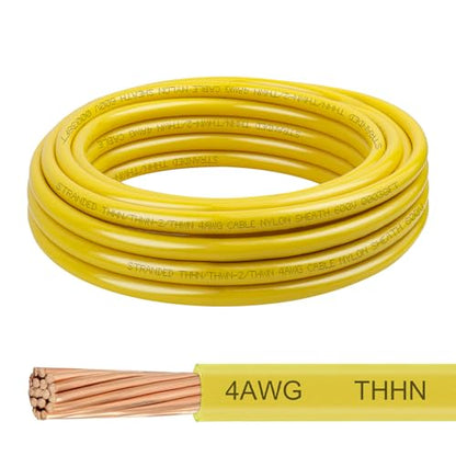 THHN Wire 4 Gauge 10 FT, 4 AWG Stranded OFC Copper Electrical Building Wire with Nylon Jacket PVC Insulation, Rated 600V for Residential, Industrial, CNC, Ground (4 Gauge, Yellow) - color: Yellow, size: 4 AWG 10FT