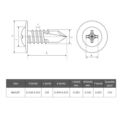 VGBUY 210Pcs #8 x 5/8" Self Drilling Screws for Metal,410 Stainless Steel Black Zinc Plated,Self Tapping Sheet Metal Screws,Modified Truss Head - color: Black Modified Truss Head, size: #8 x 5/8 inch