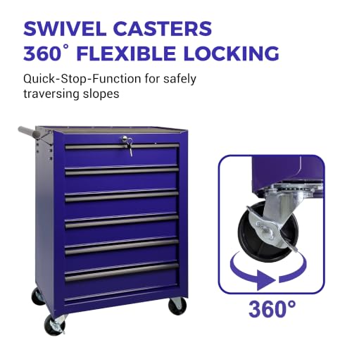 Rolling Metal Tool Chest with 6 Drawers, 20" 6-Drawer Tool Chest Cabinet with Ball Bearing Drawer Slides, Steel Tool Storage Box Organizer -Purple - color: Purple-6