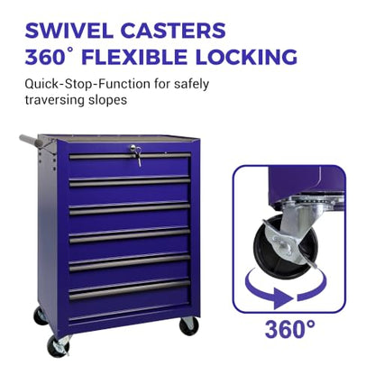 Rolling Metal Tool Chest with 6 Drawers, 20" 6-Drawer Tool Chest Cabinet with Ball Bearing Drawer Slides, Steel Tool Storage Box Organizer -Purple - color: Purple-6