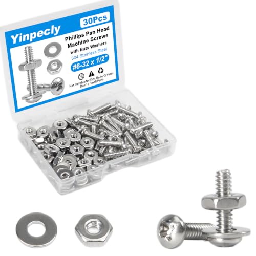 30 Sets #6-32 x 1/2" Pan Head Machine Screws Nuts Washers Kit - size: #6-32 x 1/2"