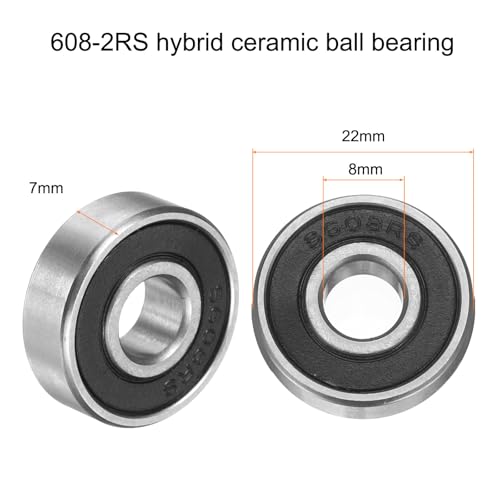 uxcell 608-2RS Hybrid Ceramic Deep Groove Ball Bearings 8x22x7mm Si3N4 Silicon Nitride Balls Steel Rings Double Sealed Bearing for Motors, CNC Spindles (ABEC5) - size: 608-2RS