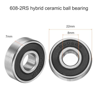 uxcell 608-2RS Hybrid Ceramic Deep Groove Ball Bearings 8x22x7mm Si3N4 Silicon Nitride Balls Steel Rings Double Sealed Bearing for Motors, CNC Spindles (ABEC5) - size: 608-2RS