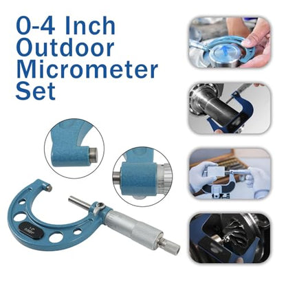 WFLNHB 4Pcs 0-4 Inch 0.0001 Inch Outdoor Micrometer Set Accuracy Carbide for Accuracy Measurement Work - size: 0-4 inch