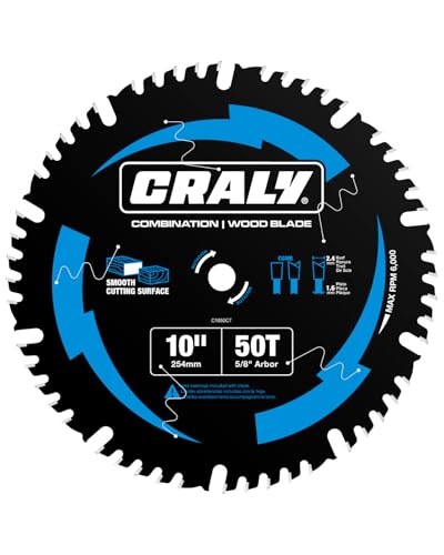 CRALY 10 Inch 50 Teeth Combination Saw Blade, 5/8 Inch Arbor Carbide Tipped Circular Saw Blade, Thin Kerf, Black Ice™, for Cutting Wood & Wood Composites with Table Saw, Miter Saw(C1050CT) - size: 10", 5/8'' arbor, 50T