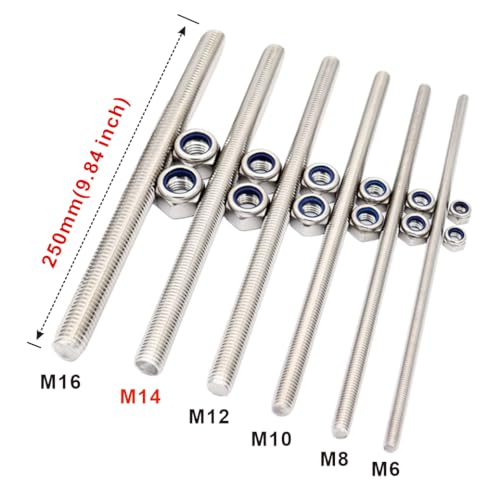M14x250mm Threaded Rod 2 pcs 304 Stainless Steel Metric Fully - size: M14*250mm