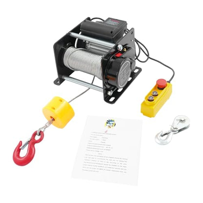 Electric Hoist Winch Portable Electric Hoist with Wired Control, 881lbs Powered Hoists with Long Steel Wire Rope, for Factory, Garage & Warehouse, 98ft Lifting Height, 110V 1000W (Black) - color: Black
