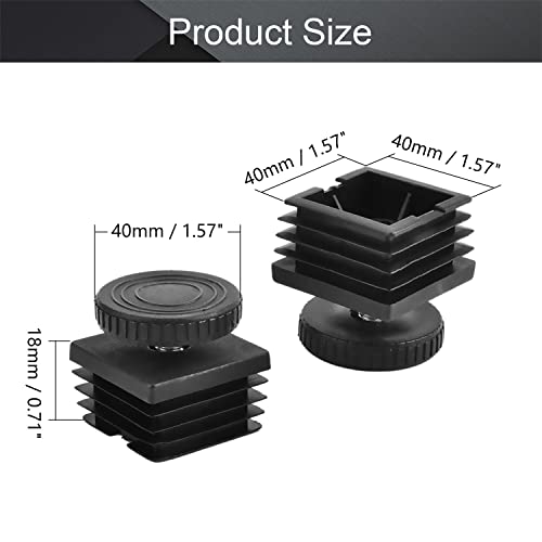 MroMax 16 Sets Adjustable Leveling Feet 40 x 40mm Plastic Metal Square Tube Insert Kit M8 Thread Glide Leveler for Home Office Table Desk Leg Black - color: 16pcs, size: 40x40mm
