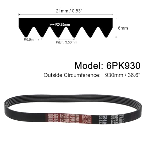 uxcell 6K366/6PK930 Serpentine Belt 6 Ribs 930mm Length x 21mm Width x 5mm Height, EPDM Poly V Belt, Multi Wedge Micro V Belt for Vehicle - size: 6PK930