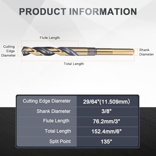 uxcell 29/64" Drill Bit 3/8" Reduced Shank 3-Flat M35 5% Cobalt HSS - size: 29/64" with 3/8" Shank