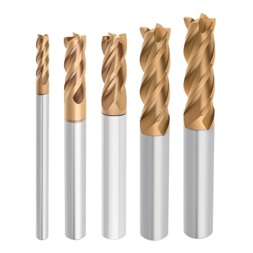 5 Pcs Tungsten Carbide End Mills Set - 1/8" 3/16" 1/4" 5/16" 3/8", 4 Flutes CNC Milling Cutters for Hardened Steel, Alloy Steel, Cast Iron (AlTiN TiSiN Coated) - size: 3-5-6-8-10mm, style: 5Pcs