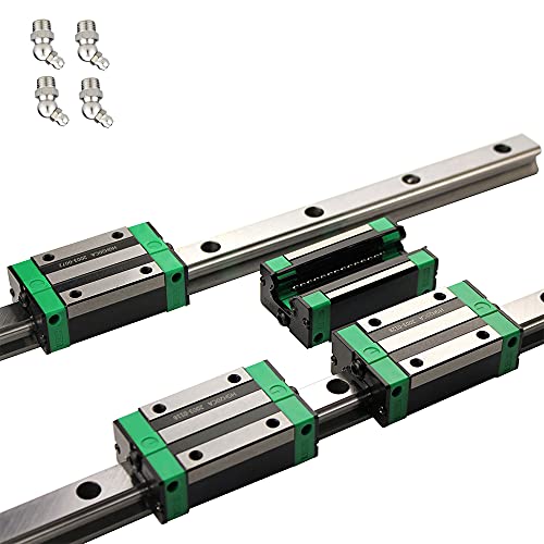 Linear Guide Rail 2 X HGR 20-600mm Linear Slide Rail + 4 X Bearing Blocks Linear Guideway Rail for DIY CNC Routers Lathes Mills - size: 600mm, style: Linear Rail HGR20 with Green Bearings