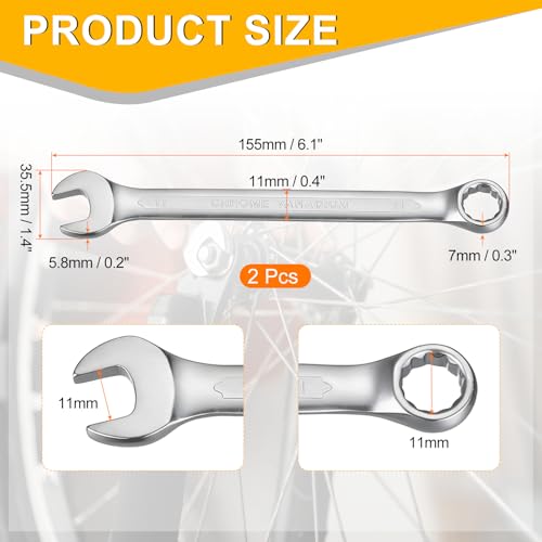 HARFINGTON 2Pcs Metric Combination Wrench 11mm Open End & 15-Degree Offset - size: 11mm