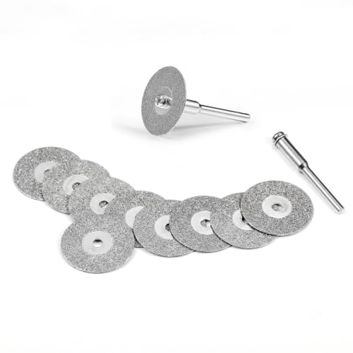 Diamond Cutting Wheel 10 PCS (22mm/0.86in) Professional with 402 Mandrel 2 PCS for Rotary Tools Cutting Disc Accessories - size: 22mm