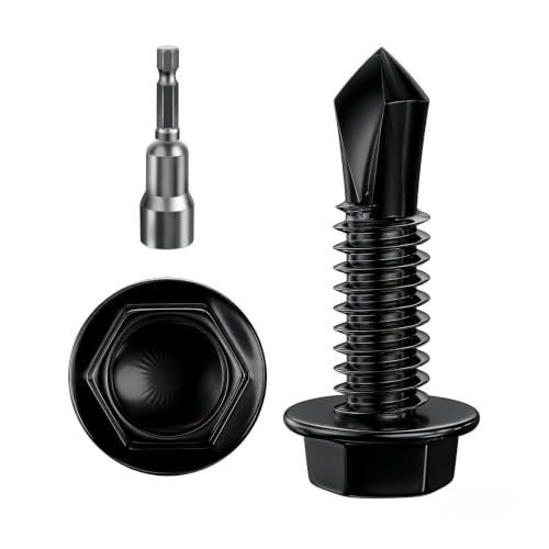 Wensilon (400Pcs) #8×1/2" Black Hex Washer Head Self Drilling Screws, 410 Stainless Steel Metal SheetScrews，TEK Screws, Sheet Metal Self Tapping Screws - color: Black, size: #8×1/2"