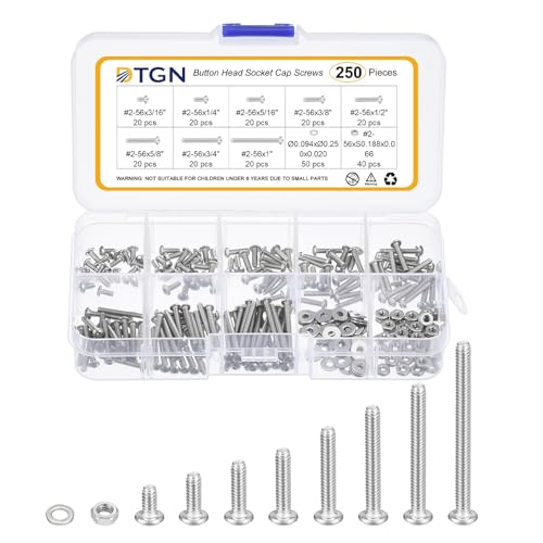DTGN 250Pcs #2-56x3/16 to 1" Button Head Socket Cap Screws-304 SS