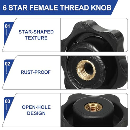 PATIKIL M6 x 32mm Thread Star Knobs, 4 Pcs 6 Star Knurled Tightening Screw Clamping Knob Handle for Umbrella Base Replacement, Black - color: Black, size: 6mm x 32mm