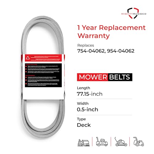 754-04062, 954-04062 Deck Belt Replacement for Cub Cadet, Length 77.5", Heavy-Duty, Durable, Aramid Cord Belt Fits Bolens 13AM761F065, Columbia 13AC77GF897, Huskee 13A276LF031, Cub Cadet 13AC762F055 - size: 77.5" x 1/2"