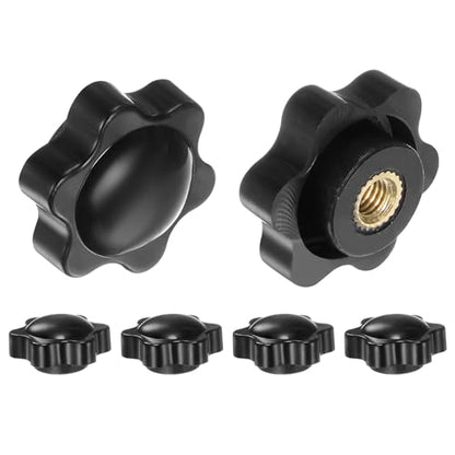 HARFINGTON 6pcs Star Knobs M5 Female Thread 25mm 6-Point Plastic Head Brass Insert Non-Through Hole Screw-in Threaded Hand Knob Clamping Handle, Black - color: Black, size: M5 x 25mm