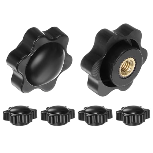 HARFINGTON 6pcs Star Knobs M5 Female Thread 25mm 6-Point Plastic Head Brass Insert Non-Through Hole Screw-in Threaded Hand Knob Clamping Handle, Black - color: Black, size: M5 x 25mm