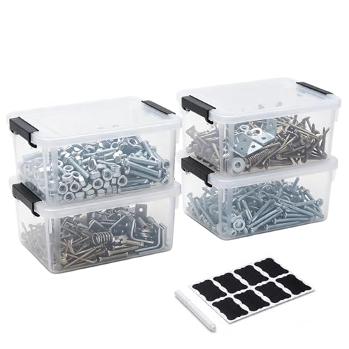 4 Pack Toolbox Organizer, Clear Plastic Screw Bins for Garage, Stackable Hardware Storage with Latching Lids, Mini Tool Box Containers for Nails, Bolts, Anchors, Fasteners, Craft Parts - size: Large-4 Pack