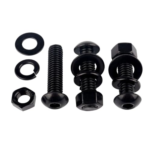 8 Sets 3/8-16 x 1-1/2" Button Head Socket Cap Bolts Screws, Hex Nuts, Flat & Lock Washers, 304 Stainless Steel 18-8 Fully Machine Thread, Black - color: Black, size: 3/8-16 x 1-1/2" (8 Sets)