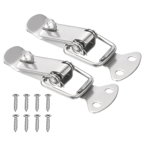 PATIKIL 2 Pcs Stainless Steel Spring Loaded Toggle Latch, 2.3" Tool Box Catch Hasp Clamp Lock with Mounting Hole and Screws for Cabinet Door Barn Wooden Case Chest - size: 2.3"